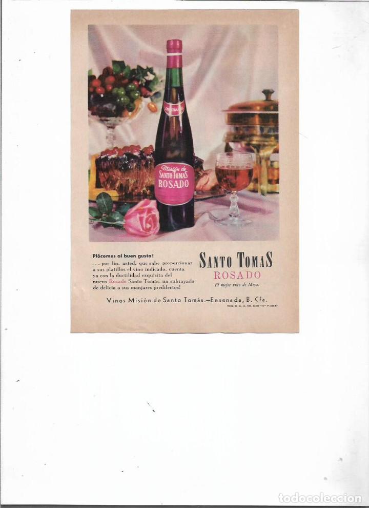 Colecionismo: A&Ntilde;O 1957 RECORTE PRENSA PUBLICIDAD BEBIDAS VINO DE MESA ROSADO VINOS MISION DE SANTO TOMAS ENSENADA