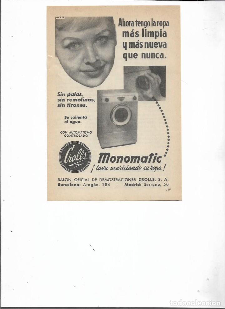 Coleccionismo: A&Ntilde;O 1957 RECORTE PRENSA PUBLICIDAD MONOMATIC LAVADORA CROLLS MAQUINA DE LAVAR
