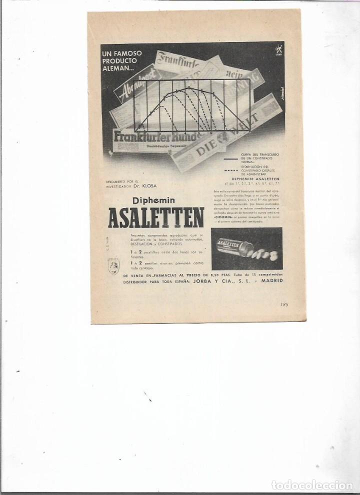 Coleccionismo: A&Ntilde;O 1957 RECORTE PRENSA PUBLICIDAD ASALETTEN DIPHEMIN DR KLOSA PRODUCTOS FARMACEUTICOS RESFRIADOS