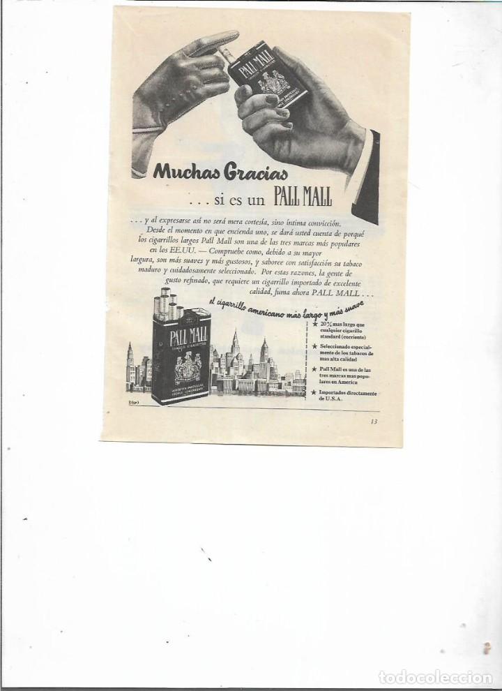 Coleccionismo: A&Ntilde;O 1957 RECORTE PRENSA PUBLICIDAD PALL MALL CIGARRILLOS TABACO FUMAR