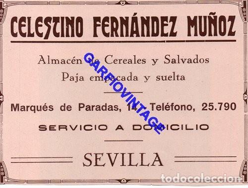 Coleccionismo: SEVILLA, RETAL DE PUBLICACI&Oacute;N, ANTIGUA PUBLICIDAD CELESTINO FERN&Aacute;NDEZ MU&Ntilde;OZ, ALMAC&Eacute;N DE CEREALES
