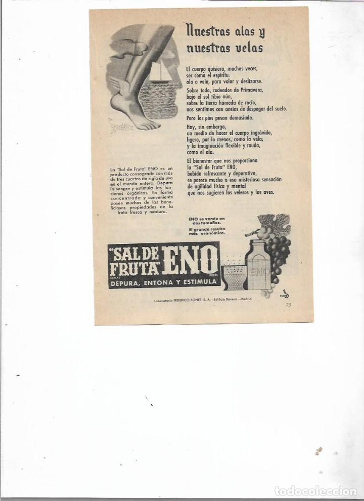 Collecting paper: A&Ntilde;O 1958 RECORTE PRENSA PUBLICIDAD SAL DE FRUTA ENO LABORATORIO FEDERICO BONET