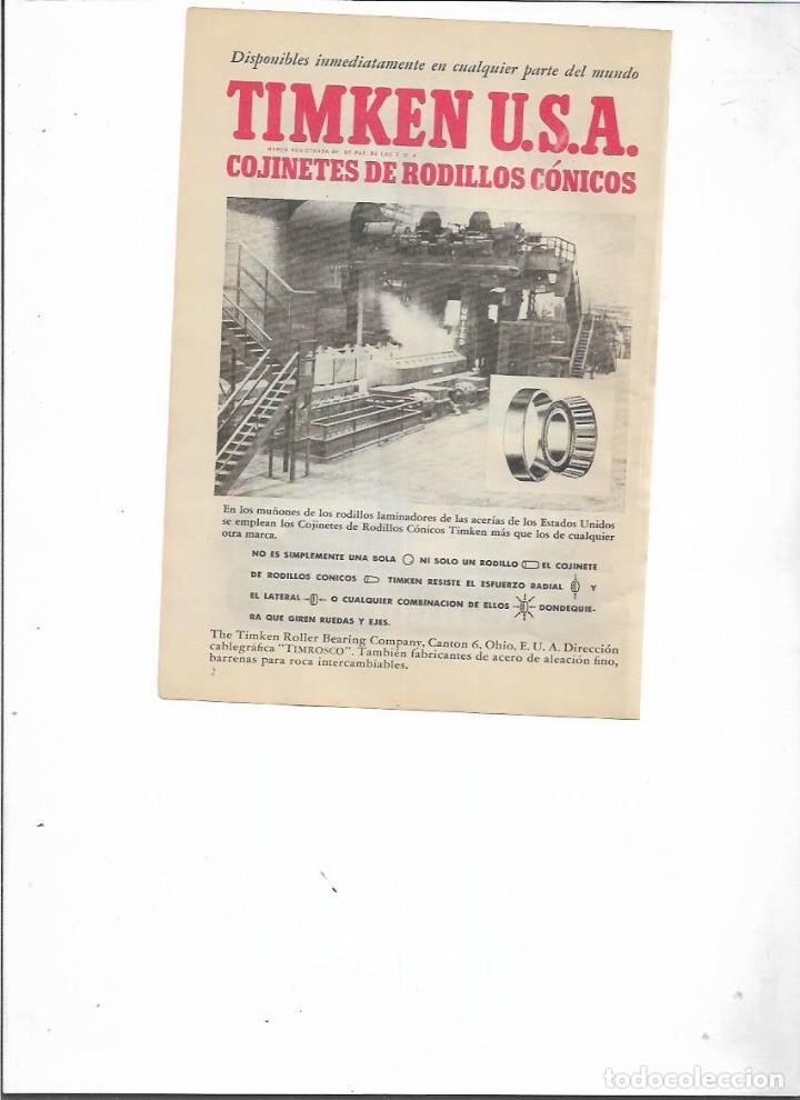 Colecionismo: A&Ntilde;O 1954 RECORTE PRENSA PUBLICIDAD COJINETES DE RODILLOS CONICOS TIMKEN OLALLA MOTOR IBERICA MAQUINA