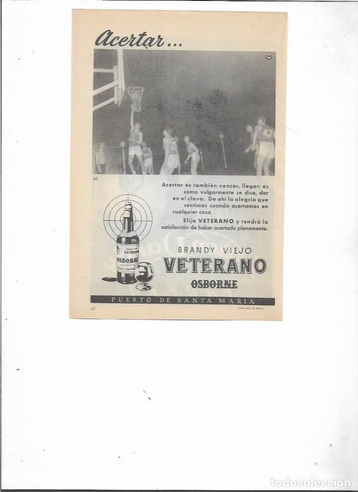 Colecionismo: A&Ntilde;O 1954 RECORTE PRENSA PUBLICIDAD BEBIDAS VETERANO BRANDY VIEJO OSBORNE PUERTO DE SANTA MARIA