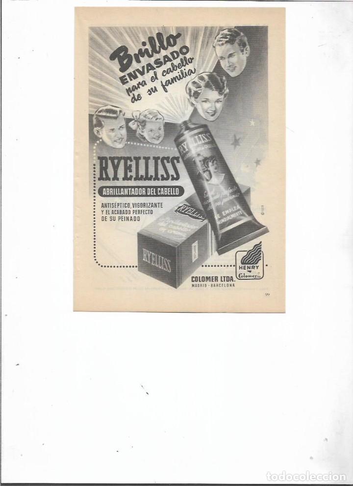 Colecionismo: A&Ntilde;O 1954 RECORTE PRENSA PUBLICIDAD RYELLISS ABRILLANTADOR DEL CABALLO COLOMER