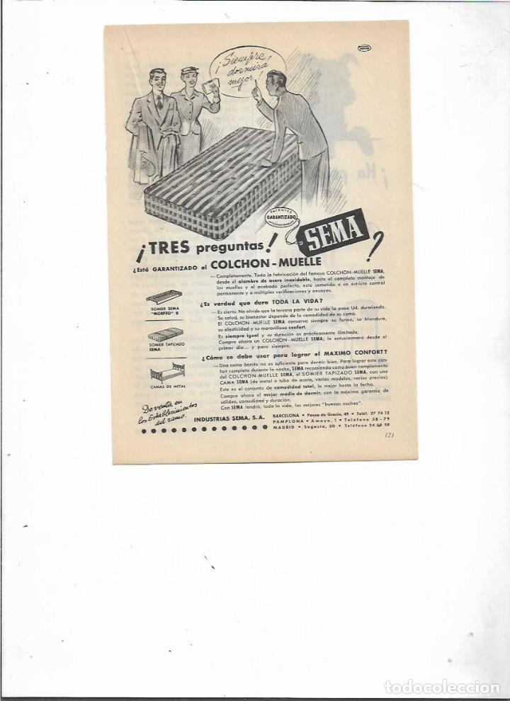 Colecionismo: A&Ntilde;O 1954 RECORTE PRENSA PUBLICIDAD SEMA COLCHON MUELLE