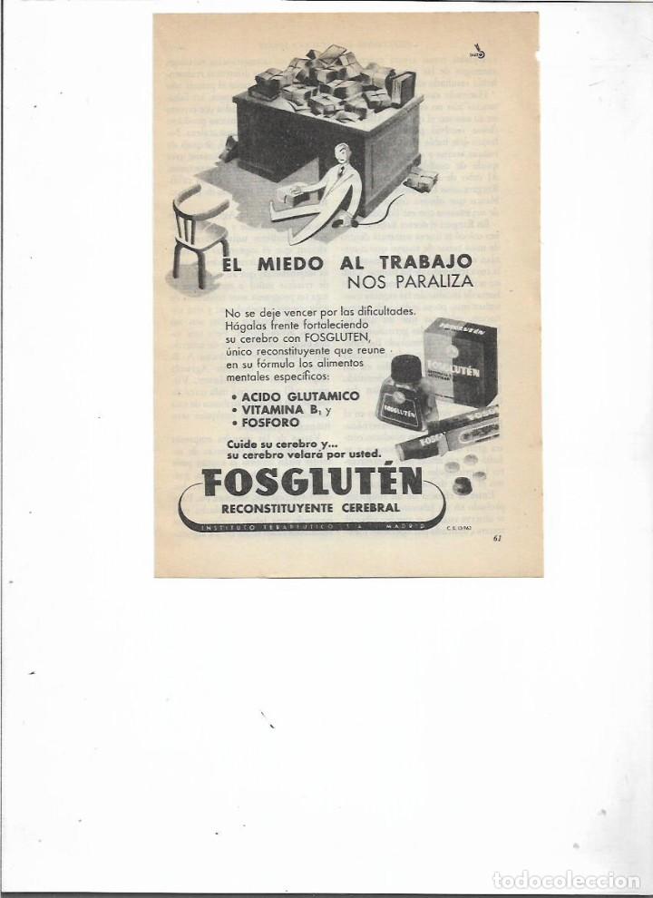 Colecionismo: A&Ntilde;O 1955 RECORTE PRENSA PUBLICIDAD FOSGLUTEN RECONSTITUYENTE CEREBRAL INSTITUTO TERAPEUTICO MADRID