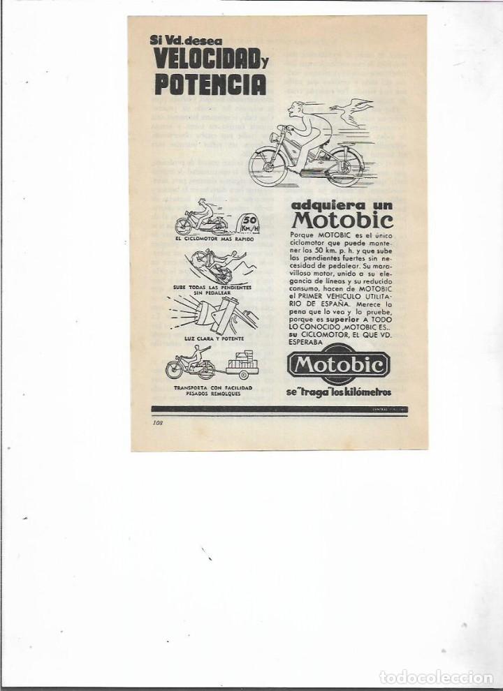 Colecionismo: A&Ntilde;O 1955 RECORTE PRENSA PUBLICIDAD MOTOBIC CICLOMOTOR MOTO