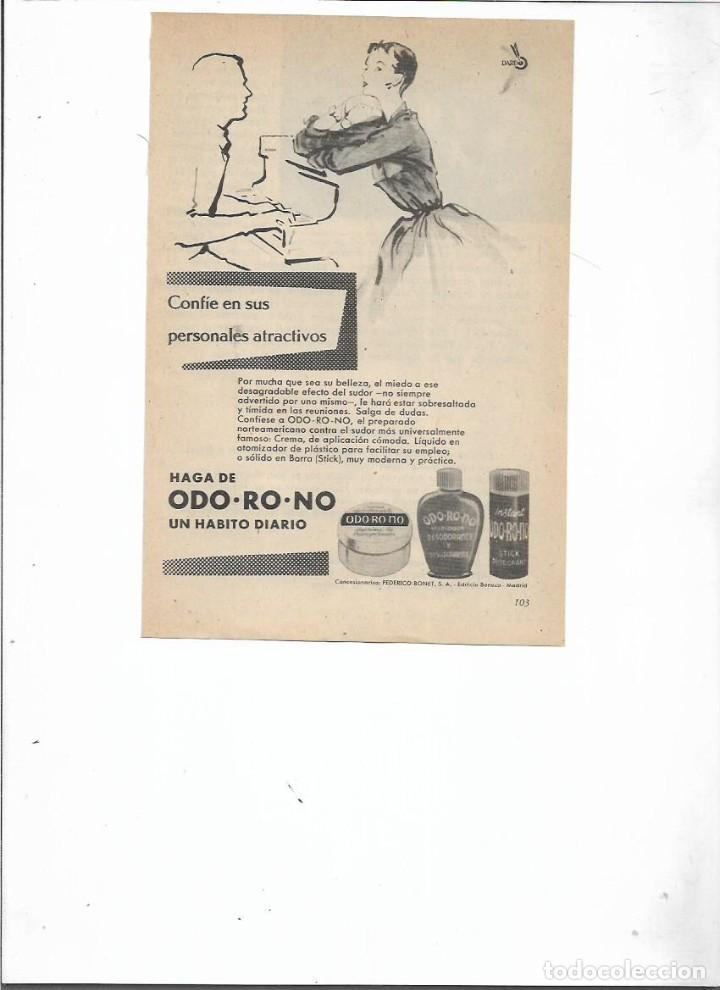 Collezionismo: A&Ntilde;O 1958 RECORTE PRENSA PUBLICIDAD ODO-RO-NO DESODORANTE ODORONO LABORATORIO FEDERICO BONET