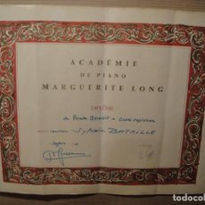 Coleccionismo: DIPLOMA DE LA ACADÉMIE DE PIANO MARGUERITE LONG A MONSIEUR SILVAIN BATAILLE - AÑO 1965. Lote 362898650