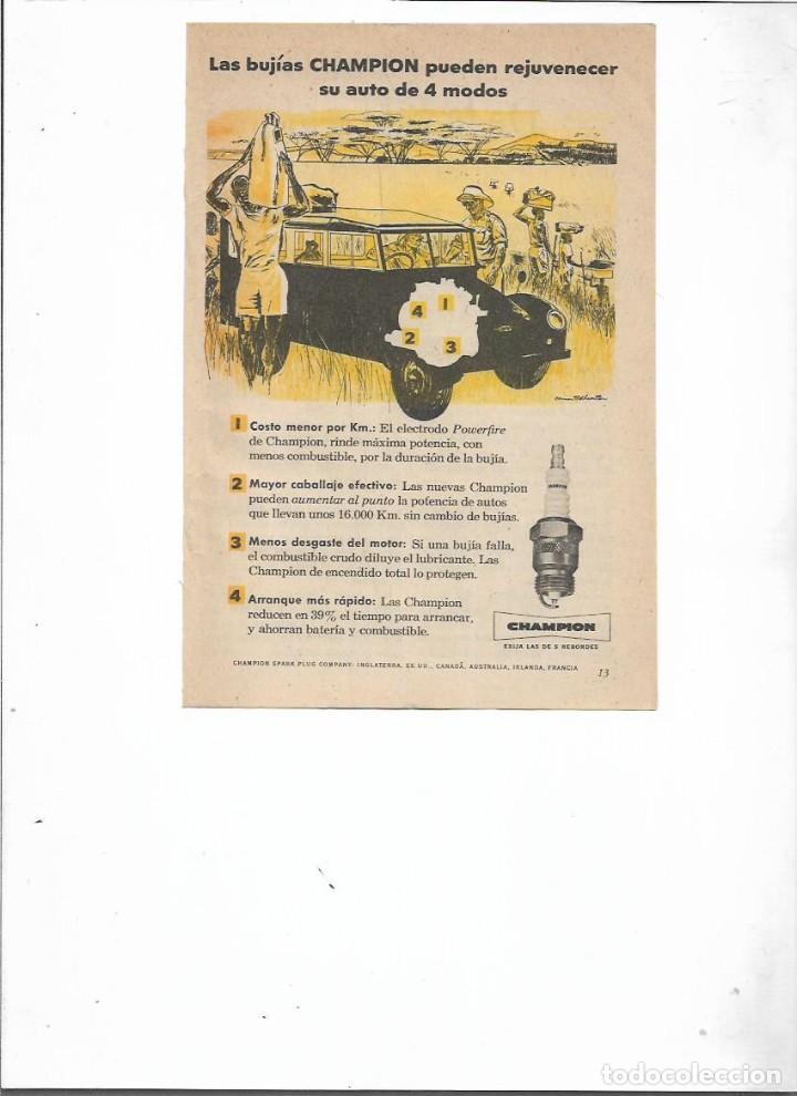 Colecionismo: A&Ntilde;O 1958 RECORTE PRENSA PUBLICIDAD BUJIAS CHAMPION ENCENDIDO MOTOR COCHE AUTOMOVIL