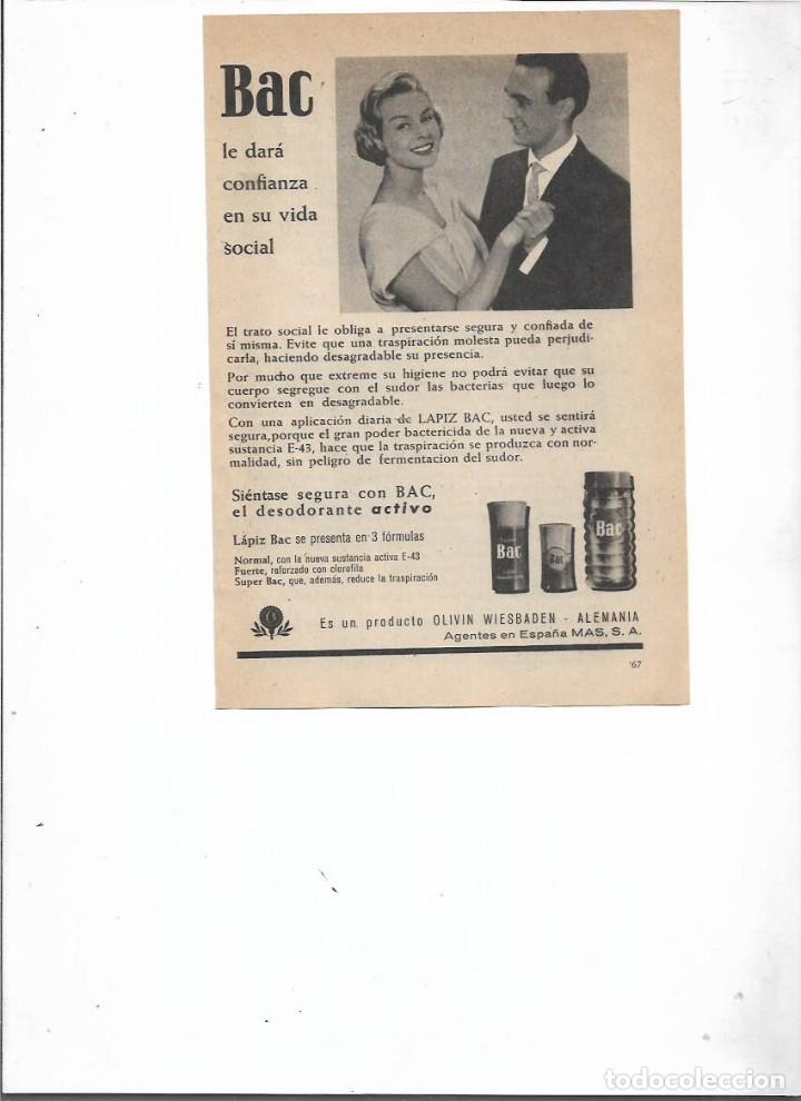 Colecionismo: A&Ntilde;O 1958 RECORTE PRENSA PUBLICIDAD BAC DESODORANTE LAPIZ OLIVIN WIESBADEN ALEMANIA MAS SA MADRID