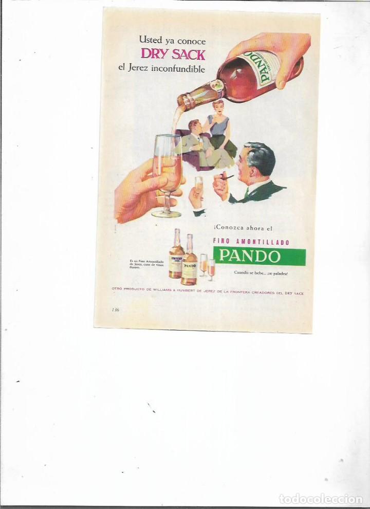 Colecionismo: A&Ntilde;O 1958 RECORTE PRENSA PUBLICIDAD BEBIDAS DRY SACK FINO AMONTILLADO PANDO JEREZ DE LA FRONTERA