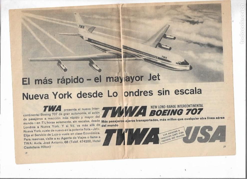 Sammelleidenschaft Papier: A&Ntilde;O 1959 RECORTE PRENSA PUBLICIDAD LINEAS AEREAS TWA BOEING 707 JET AVION AVIACION