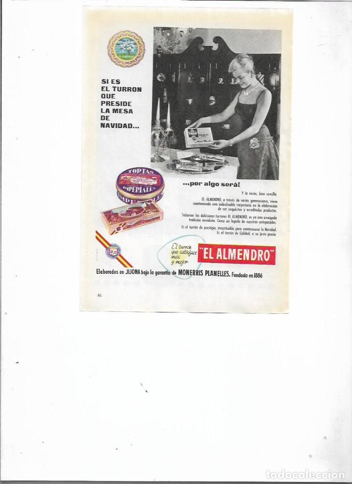 Colecionismo: A&Ntilde;O 1959 RECORTE PRENSA PUBLICIDAD EL ALMENDRO TURRON TURRONES MONERRIS PLANELLES JIJONA