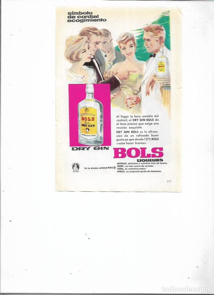 Coleccionismo: A&Ntilde;O 1959 RECORTE PRENSA PUBLICIDAD BEBIDAS BOLS LIQUEURS DRY GIN GINEBRA LICOR
