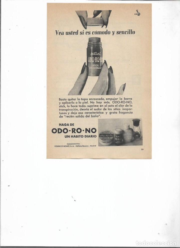 Colecionismo: A&Ntilde;O 1959 RECORTE PRENSA PUBLICIDAD ODO-RO-NO DESODORANTE ODORONO LABORATORIO FEDERICO BONET