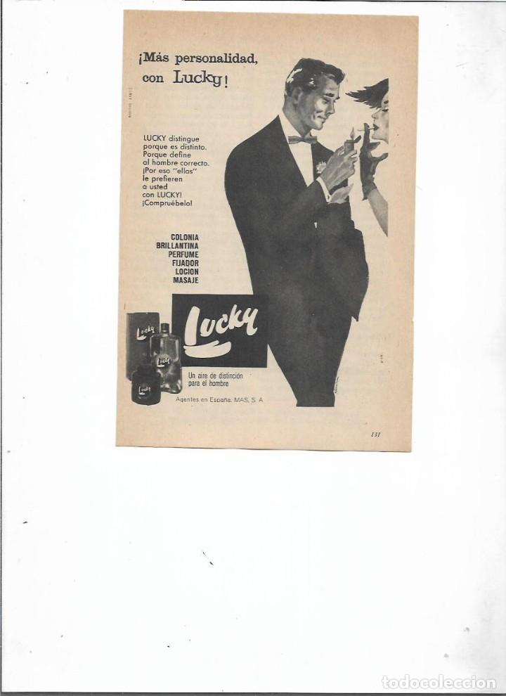 Colecionismo: A&Ntilde;O 1959 RECORTE PRENSA PUBLICIDAD LUCKY COLONIA BRILLANTINA LOCION MASAJE PRODUCTOS HOMBRE