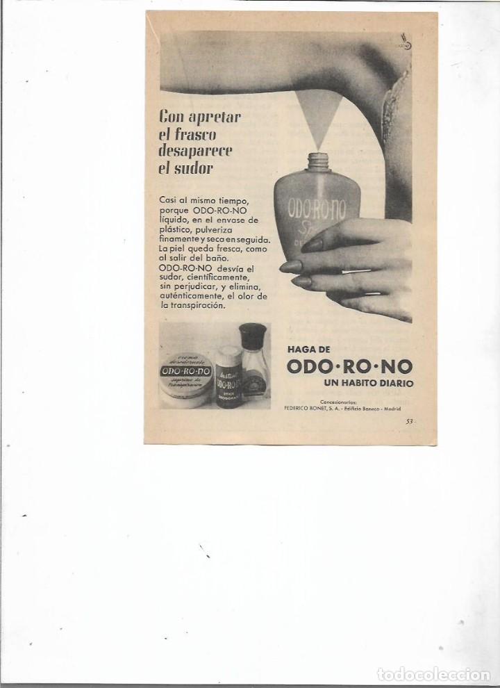 Colecionismo: A&Ntilde;O 1959 RECORTE PRENSA PUBLICIDAD ODO-RO-NO DESODORANTE ODORONO LABORATORIO FEDERICO BONET