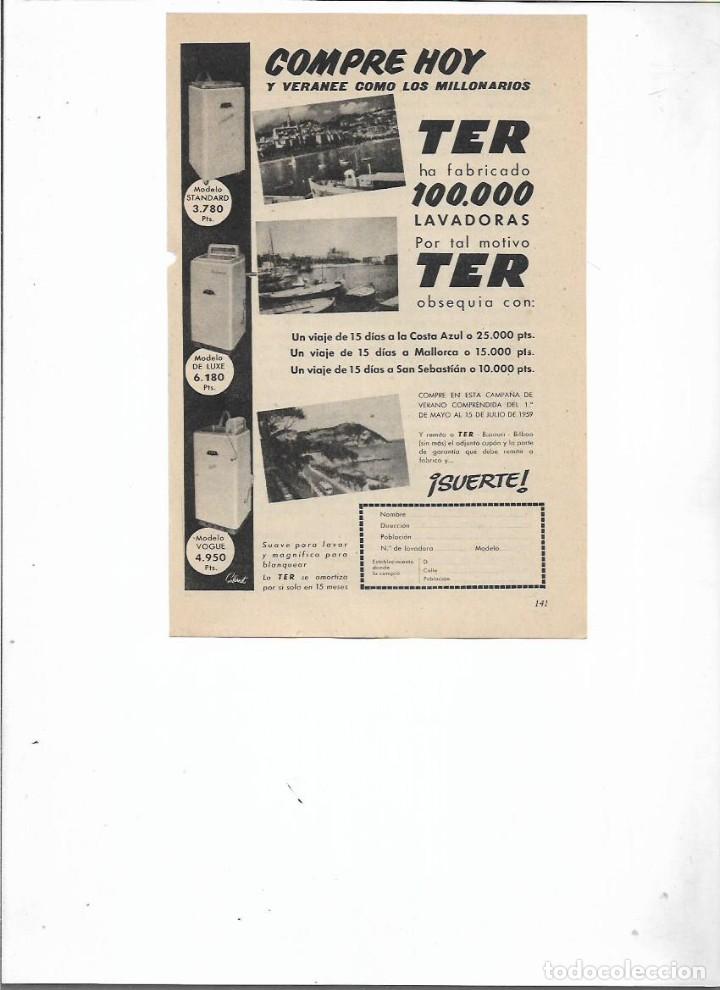 Colecionismo: A&Ntilde;O 1959 RECORTE PRENSA PUBLICIDAD TER SUPER MAQUINA DE LAVAR LAVADORA ELECTRODOMESTICOS