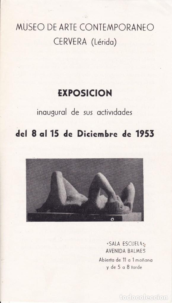 Coleccionismo: museo de arte contemporaneo cervera l&eacute;rida exposici&oacute;n 1953 Sala Escuela Avenida Balmes