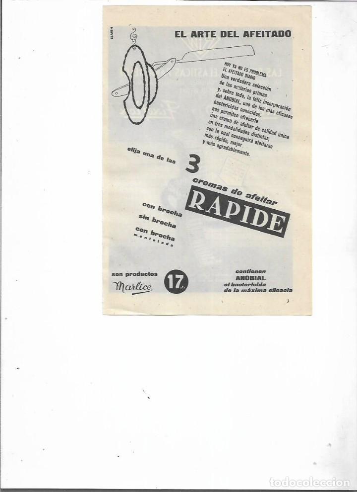 Coleccionismo: A&Ntilde;O 1957 RECORTE PRENSA PUBLICIDAD RAPIDE CREMA DE AFEITAR AFEITADO PRODUCTOS MARLICE