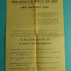 Coleccionismo: CALENDARIO DE TANDAS DE EJERCICIOS ESPIRITUALES HOMBRES ACCIÓN CATÓLICA. VALENCIA 1954. Lote 363804410