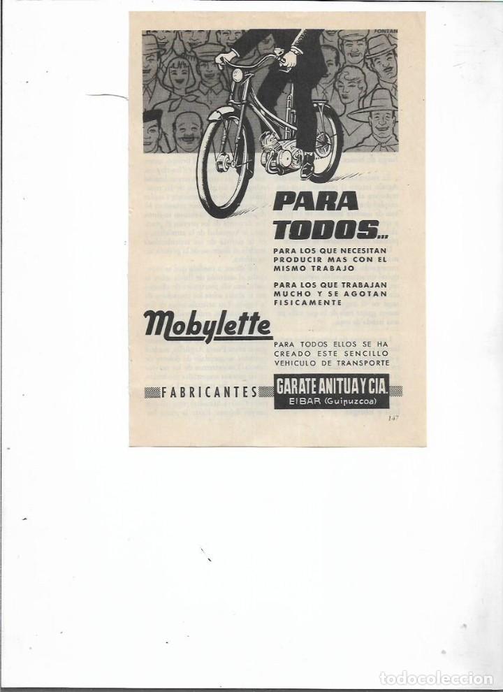 Coleccionismo: A&Ntilde;O 1957 RECORTE PRENSA PUBLICIDAD MOBYLETTE GARATE ANITUA Y CIA CICLOMOTOR EIBAR GUIPUZCOA