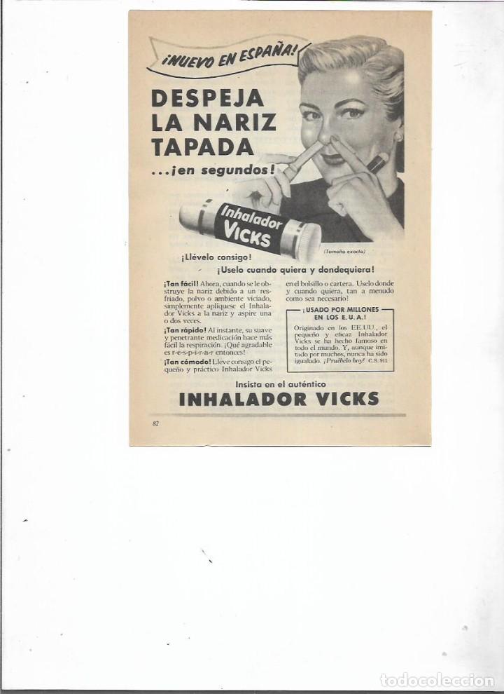 Coleccionismo: A&Ntilde;O 1954 RECORTE PRENSA PUBLICIDAD INHALADOR VICKS DESPEJA LA NARIZ TAPADA RESFRIADOS