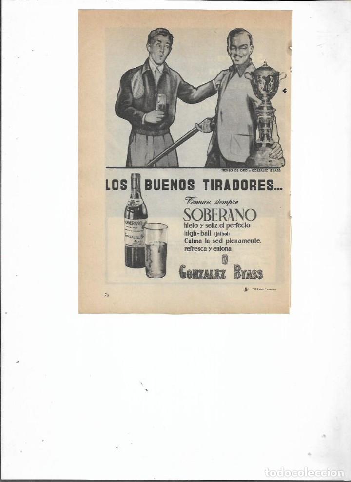 Coleccionismo: A&Ntilde;O 1955 RECORTE PRENSA PUBLICIDAD BEBIDAS SOBERANO GONZALEZ BYASS TROFEO ORO TIRO