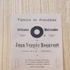 Coleccionismo: ANTIGUO FOLLETO FABRICA DE ARANDELAS Y ARTICULOS MATRIZADOS JUAN VERGES ROCAVERT - SABADELL
