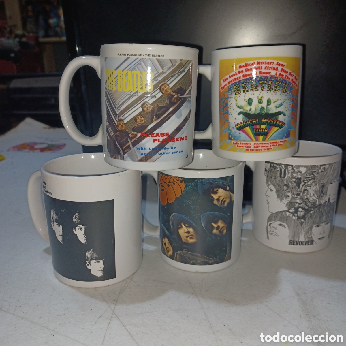 Coleccionismo: Lote 5 tazas jarras Coleccion discograf&iacute;a THE BEATLES