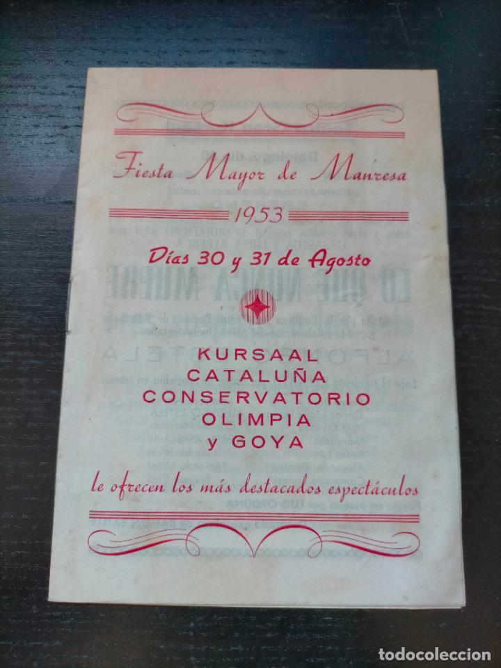 Coleccionismo: Antiguo programa de Fiesta Mayor ciudad de Manresa a&ntilde;o 1953 Programa Oficial - Foto 1