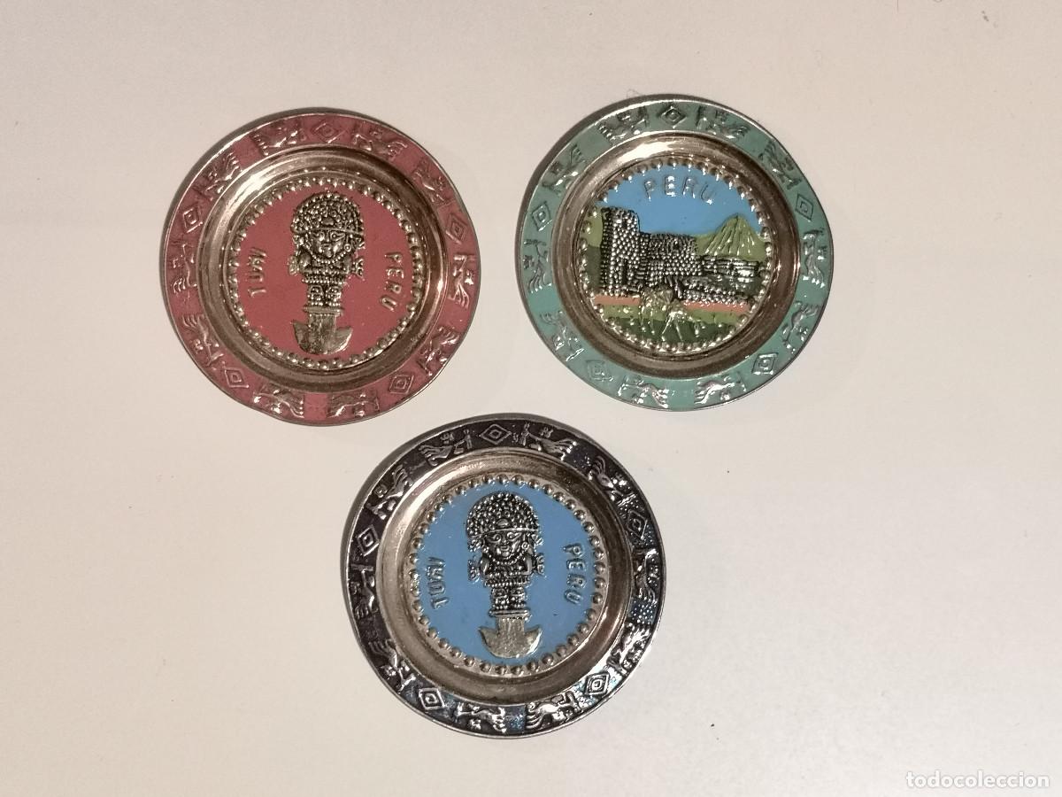 Colecionismo: 3 IMANES DE NEVERA METAL - PERU - 3 PLATOS MOTIVOS INCAS