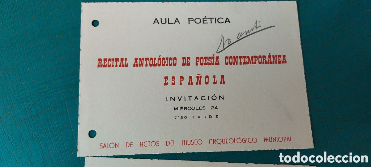 Coleccionismo: Aula po&eacute;tica poes&iacute;a invitaci&oacute;n entrada conferencia Murcia museo arqueol&oacute;gico