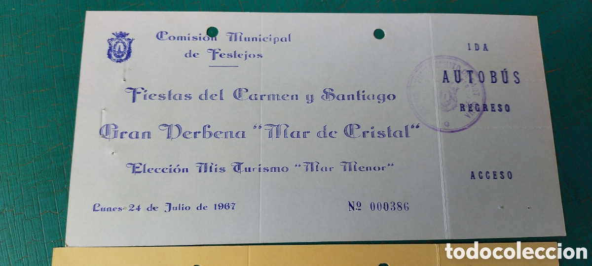 Coleccionismo: Comisi&oacute;n municipal de festejos Mar de Cristal 1967 entradas invitaci&oacute;n
