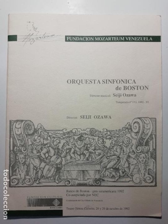 Collecting paper: Programa de mano Gira Boston Symphony Orchestra Seiji Ozawa Teatro Teresa Carre&ntilde;o Caracas 1992