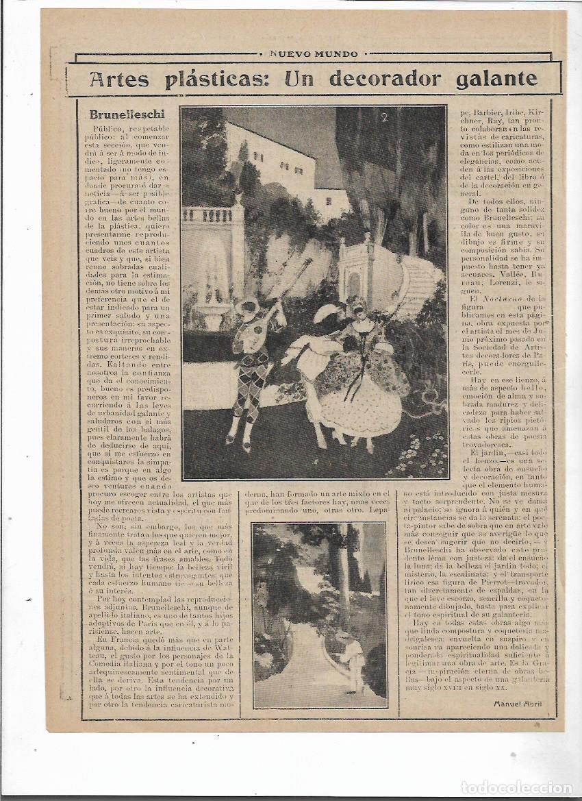 Colecionismo: A&Ntilde;O 1913 RECORTE PRENSA BRUNELLESCHI UN DECORADOR GALANTE PINTURA ARLEQUINES