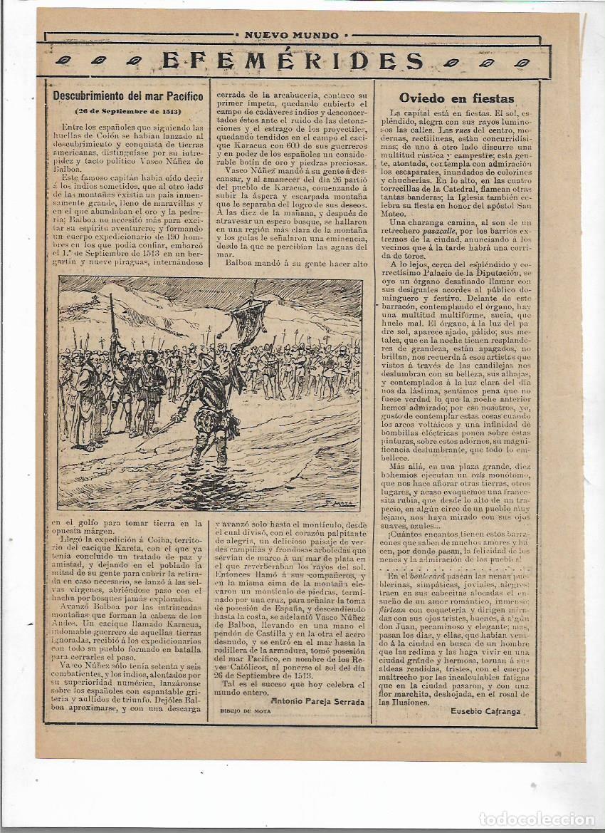 Coleccionismo: A&Ntilde;O 1913 RECORTE PRENSA EFEMERIDE DESCUBRIMIENTO DEL MAR PACIFICO