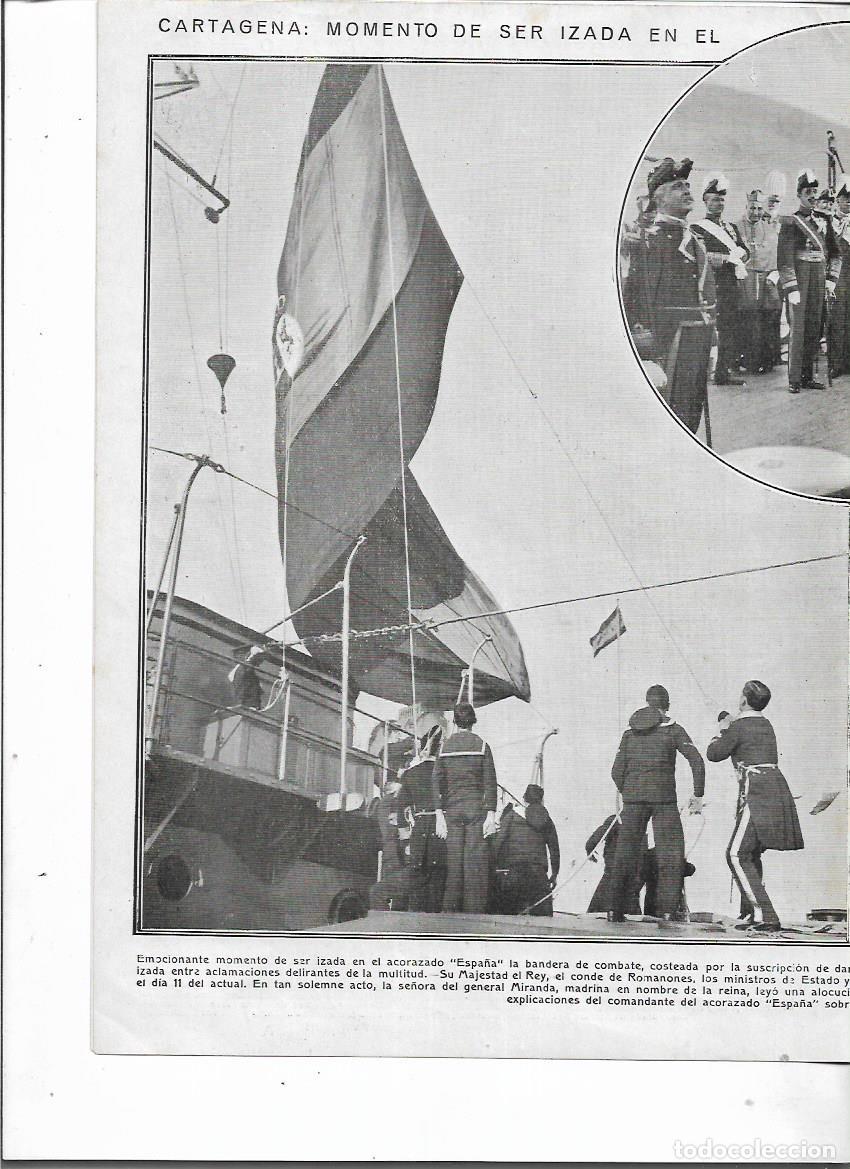 Collectionnisme: A&Ntilde;O 1913 RECORTE PRENSA CARTAGENA ACORAZADO ESPA&Ntilde;A BANDERA DE COMBATE MOMENTO DE SER IZADA