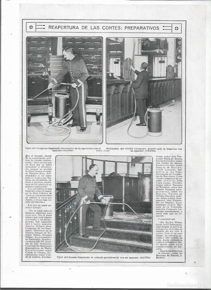 Collectionnisme: A&Ntilde;O 1913 RECORTE PRENSA PREPARATIVOS REAPERTURA DE LAS CORTES LIMPIEZA APARATO SANTO