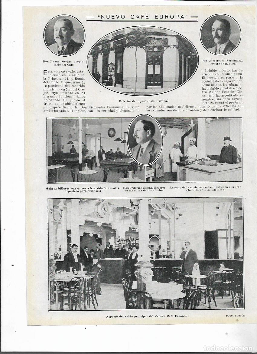 Colecionismo: A&Ntilde;O 1913 RECORTE PRENSA EL NUEVO CAFE EUROPA MADRID MANUEL OREJAS NICOMENDES FERNANDEZ FEDE NISTAL