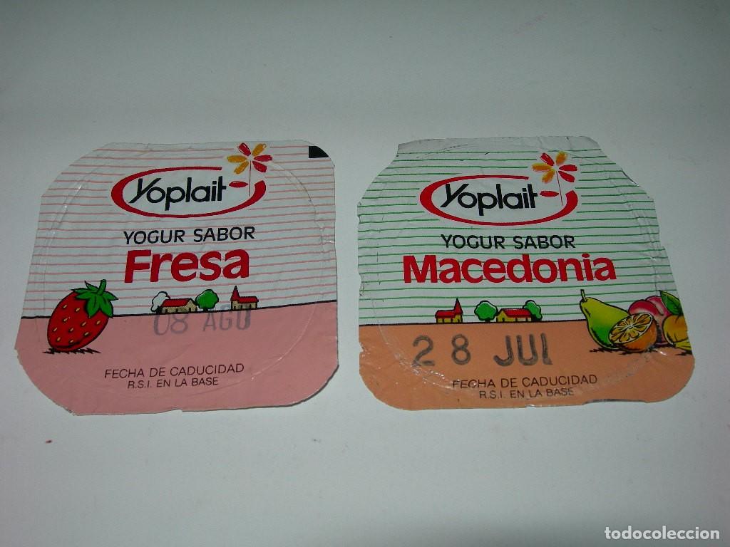 Coleccionismo: LOTE DE 2 TAPAS DIFERENTES DE YOGUR YOPLAIT DE LOS A&Ntilde;OS 80 - FRESA Y MACEDONIA - GRAN ESTADO -