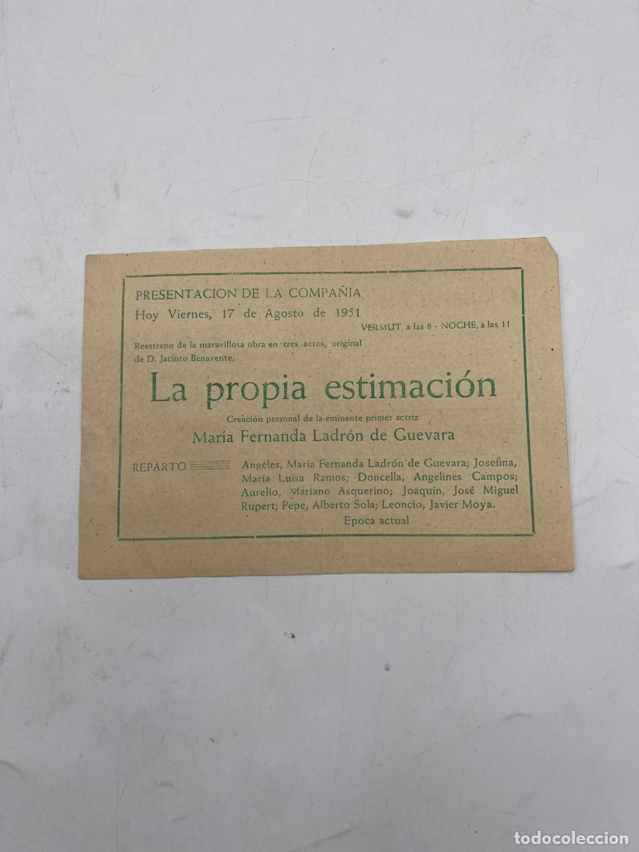 Coleccionismo: PROGRAMA DE TEATRO. TEATRO CALDER&Oacute;N. REESTRENO DE LA OBRA LA PROPIA ESTIMACI&Oacute;N. MADRID, 1951