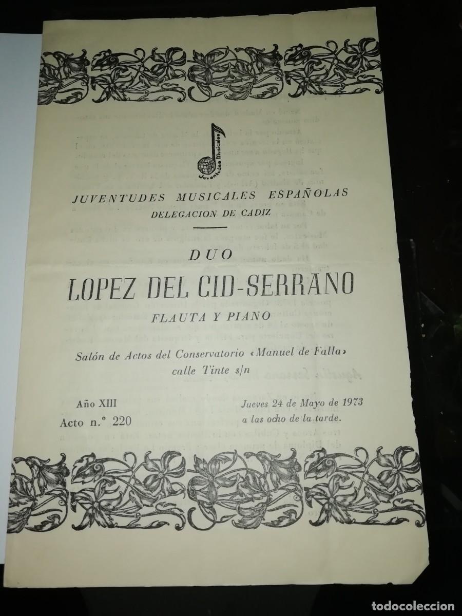 Coleccionismo: Programa diptico duo lopez del cid- serrano flauta y piano - Foto 1