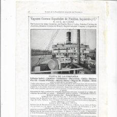 Coleccionismo: AÑO 1913 PUBLICIDAD ANUNCIO CADIZ VAPORES CORREOS ESPAÑOLES DE PINILLOS IZQUIERDO FLOTA BARCOS. Lote 374751419