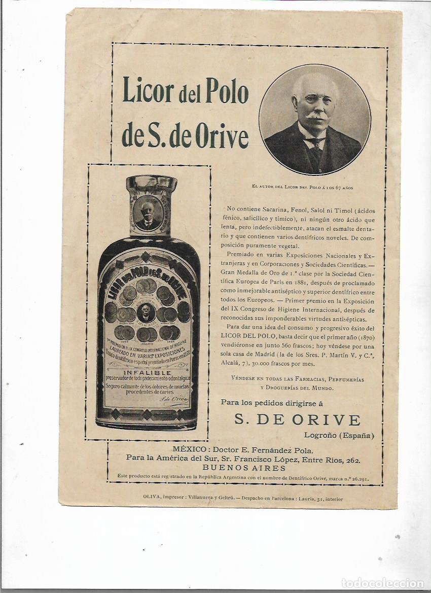 Collectionnisme: A&Ntilde;O 1913 PUBLICIDAD ANUNCIO LICOR DE POLO SALUSTIANO DE ORIVE LOGRO&Ntilde;O HIGIENE BUCAL ELIXIR