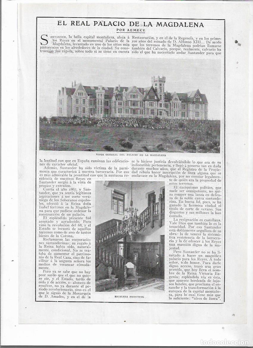 Collectionnisme: A&Ntilde;O 1915 RECORTE PRENSA EL REAL PALACIO DE LA MAGDALENA SANTANDER ESTANCIAS ESCALERA SALON DE MUSICA