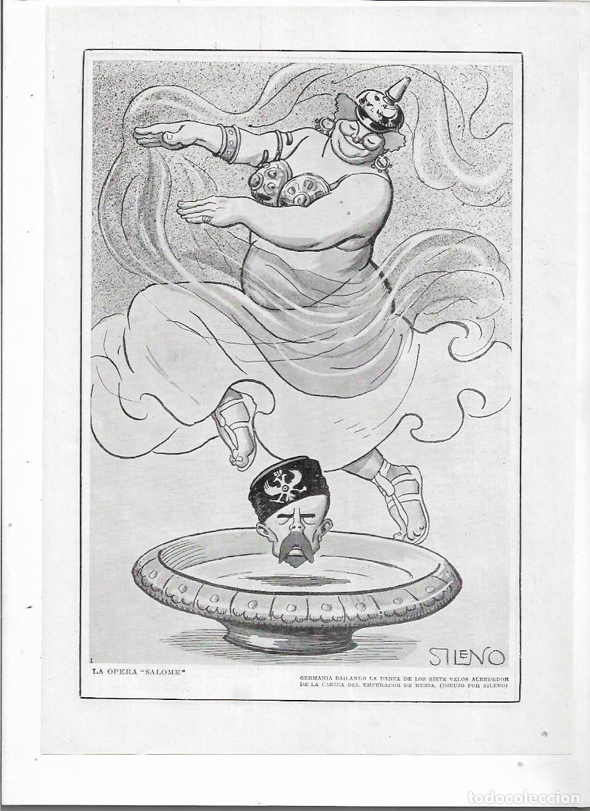 Collectionnisme: 1915 RECORTE PRENSA DIBUJO CARICATURA OPERA SALOME GERMANIA DANZA SIETE VELOS EMPERADOR RUSIA SILENO