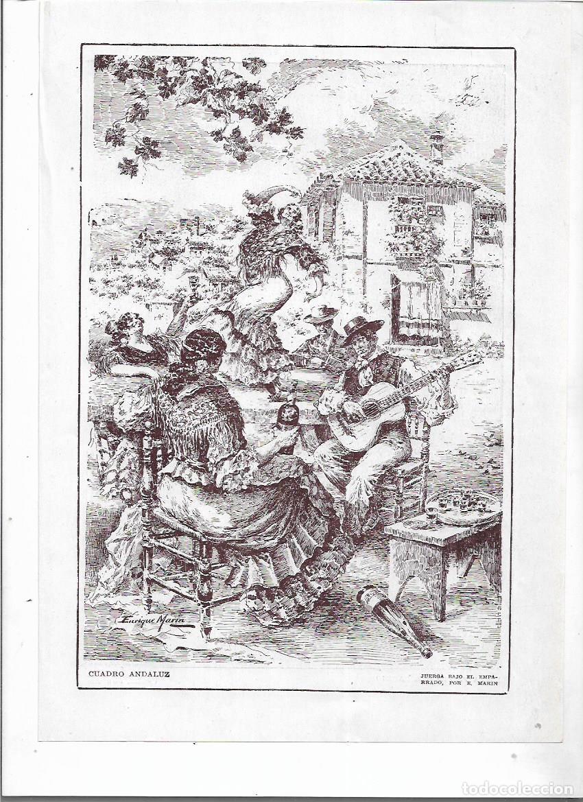 Collectionnisme: A&Ntilde;O 1915 RECORTE PRENSA DIBUJO LAMINA CUADRO ANDALUZ JUERGA BAJO EL EMPARRADO FLAMENCO POR MARIN
